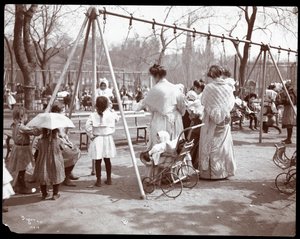 Women and children at the swings on Arbor Day, Tompkins Square Park, New York, 1904